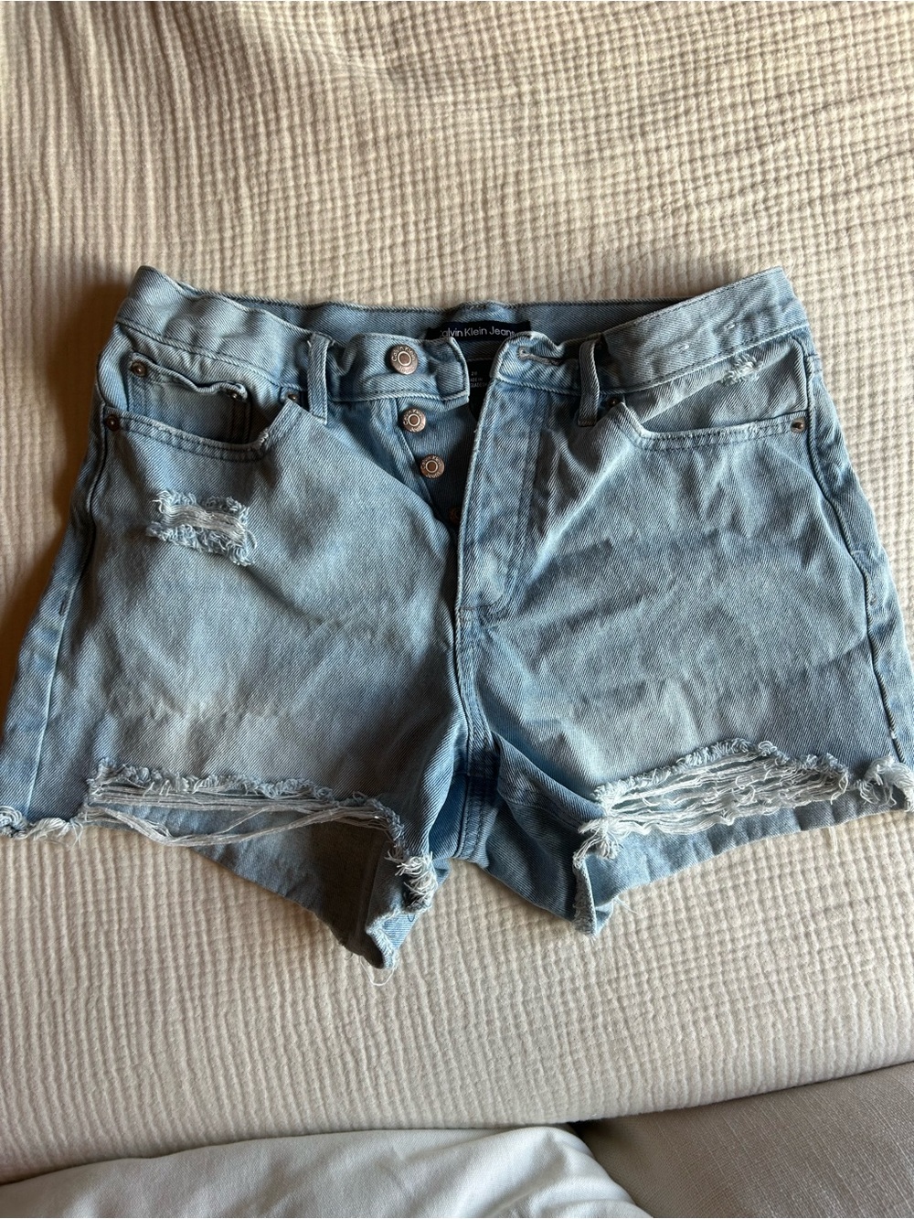 Calvin Klein Jeans Light Blue Ripped Denim Shorts